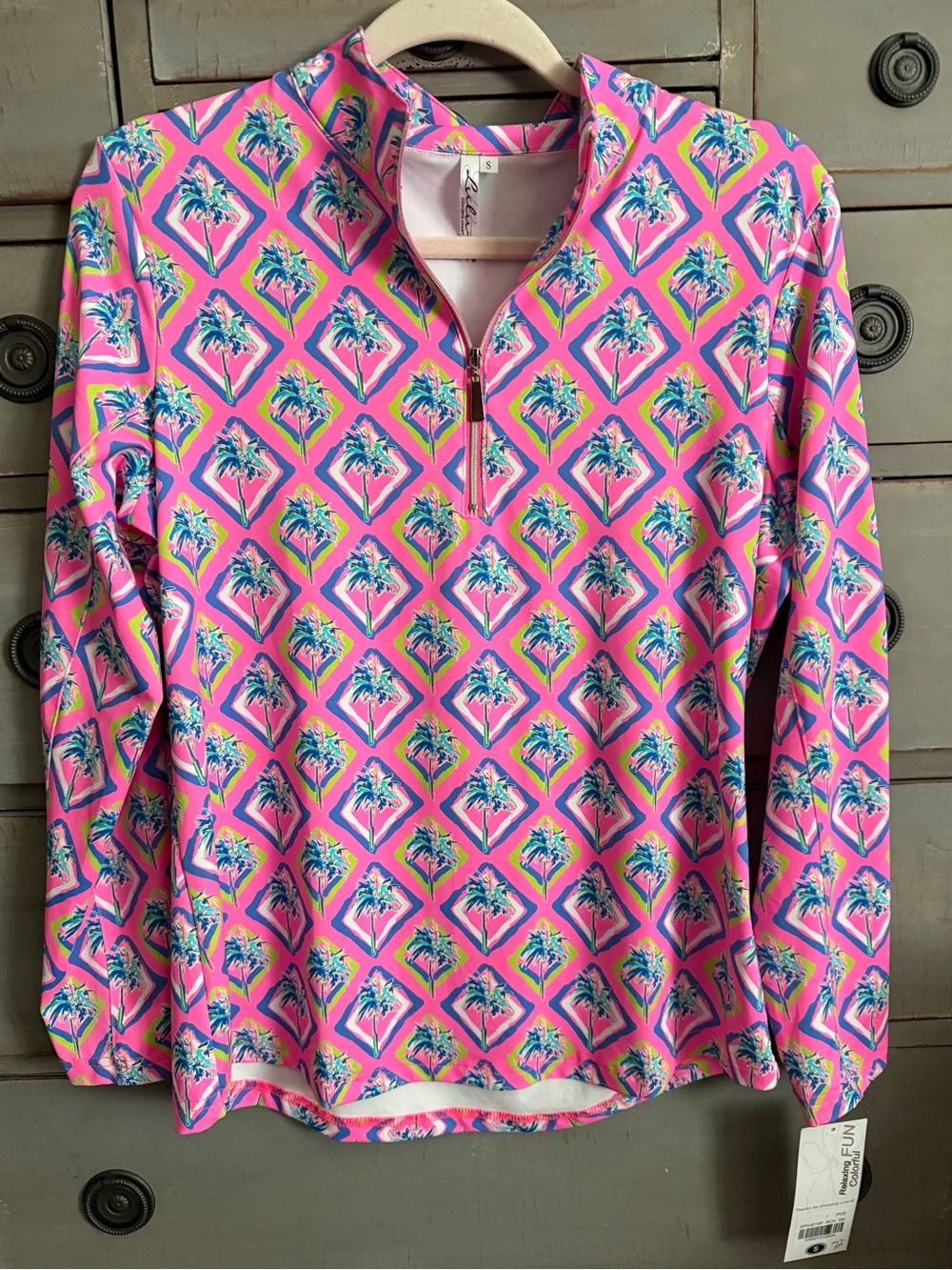 Lulu-B Pink palm tree Long-Sleeve 1/4 zip-up